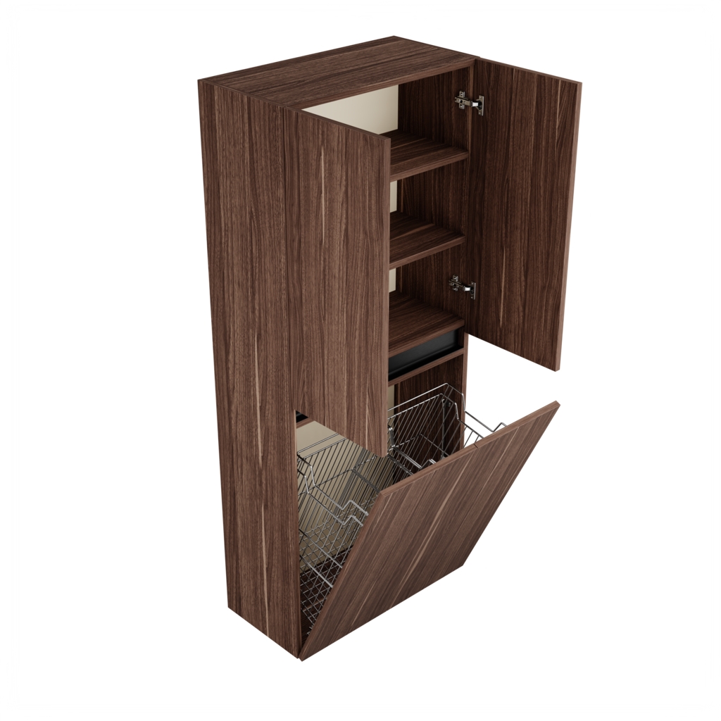 Zeist dubbele hogekast met wasmand (Walnoot) 1