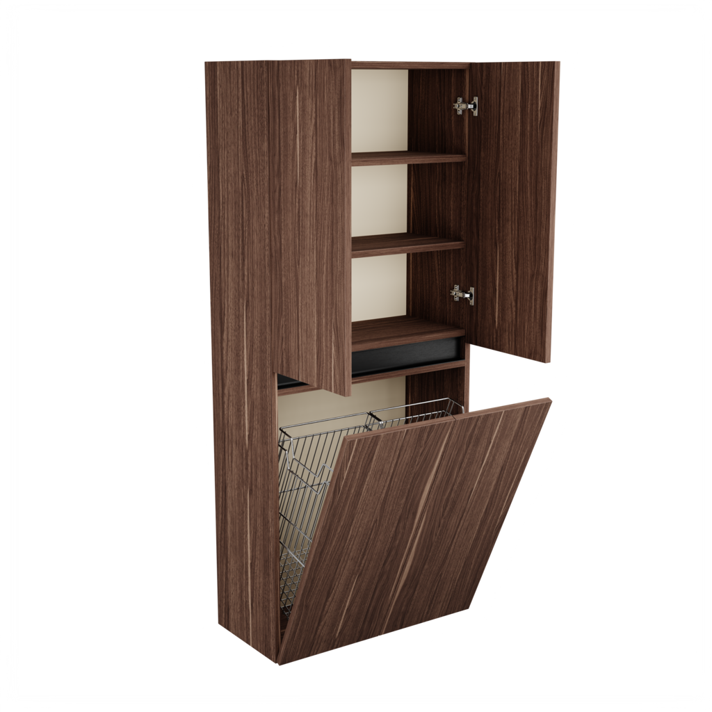 Zeist dubbele hogekast met wasmand (Walnoot) 5