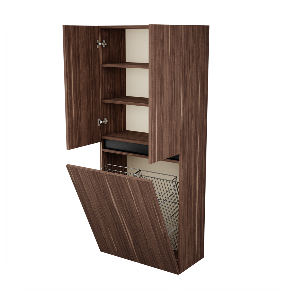 Zeist dubbele hogekast met wasmand (Walnoot) 7