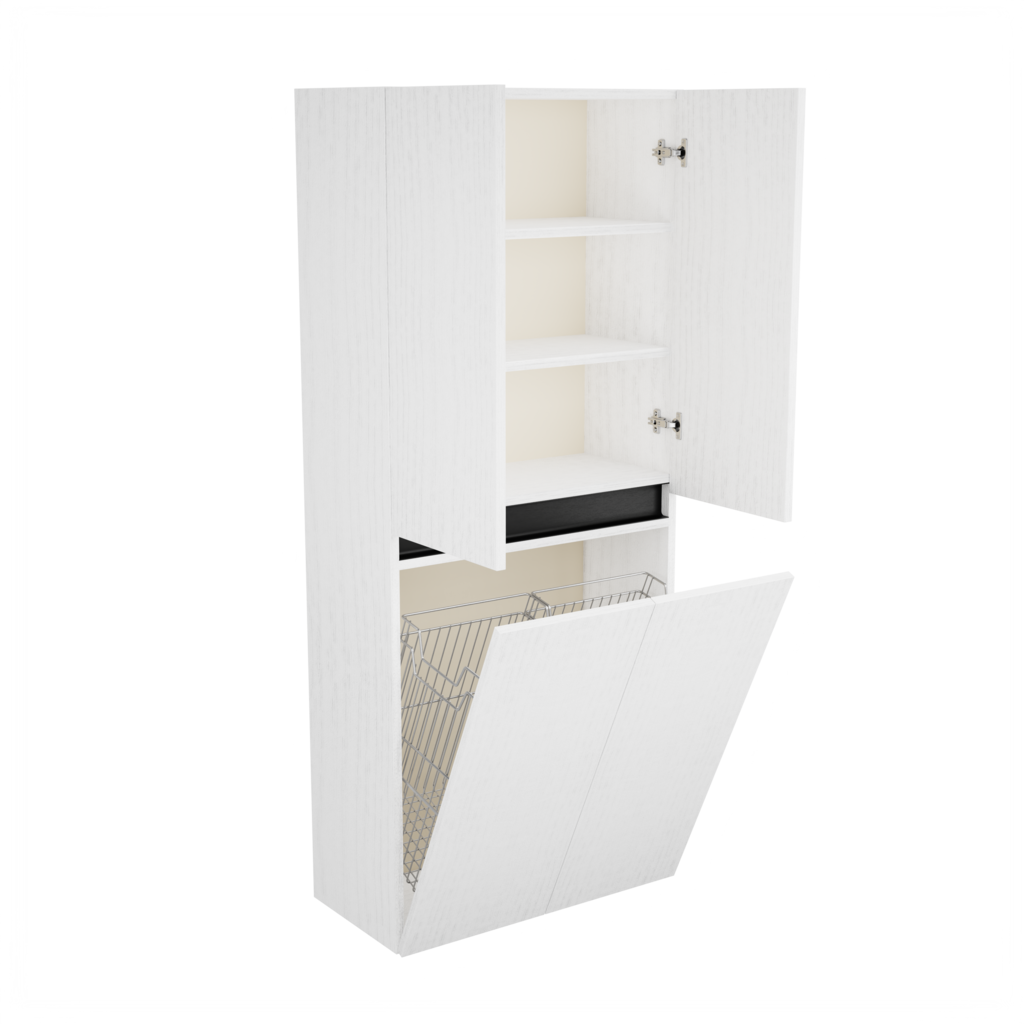 Zeist dubbele hogekast met wasmand (Houtlook wit) 5