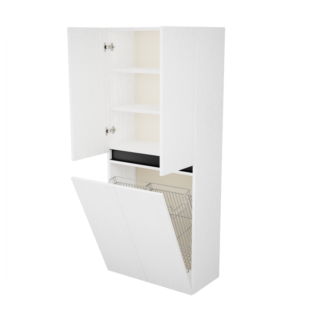 Zeist dubbele hogekast met wasmand (Houtlook wit) 7