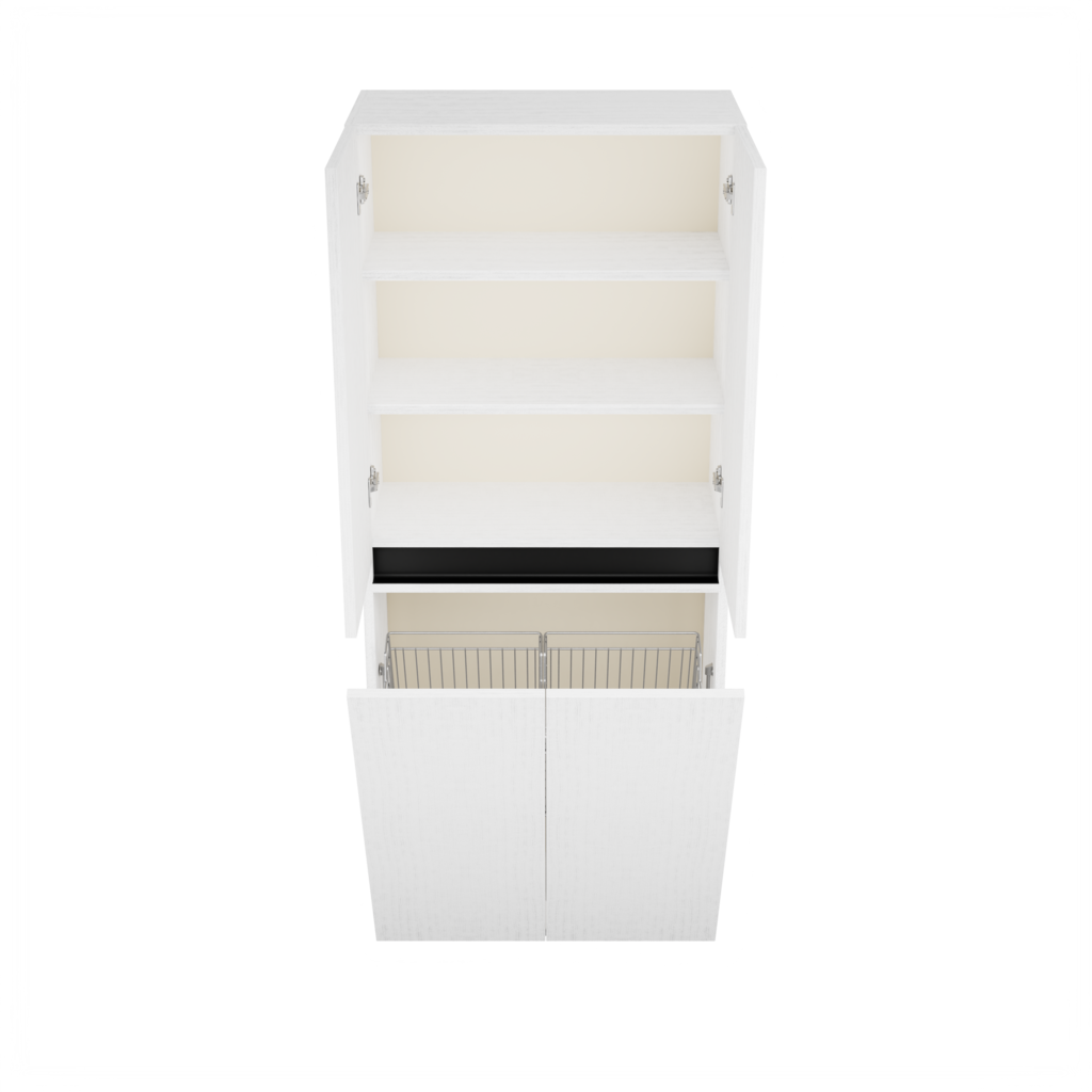 Zeist dubbele hogekast met wasmand (Houtlook wit) 11