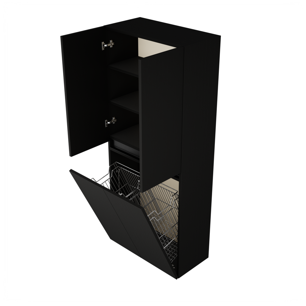 Zeist dubbele hogekast met wasmand (Houtlook zwart) 3