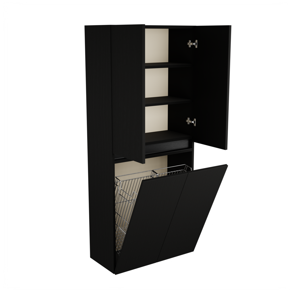 Zeist dubbele hogekast met wasmand (Houtlook zwart) 5