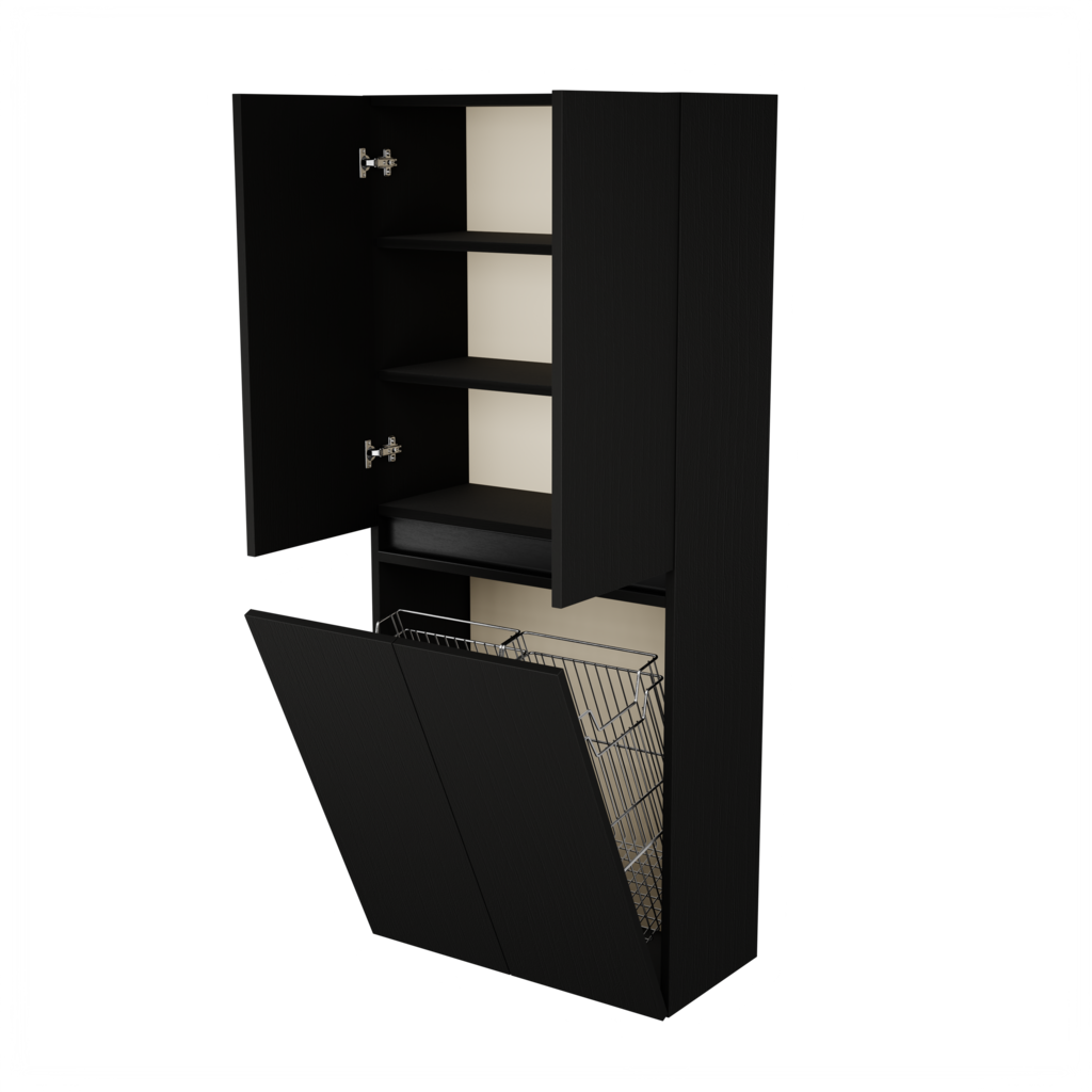 Zeist dubbele hogekast met wasmand (Houtlook zwart) 7