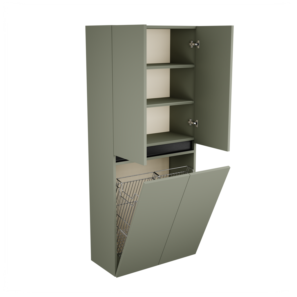 Zeist dubbele hogekast met wasmand (Saliegroen) 5