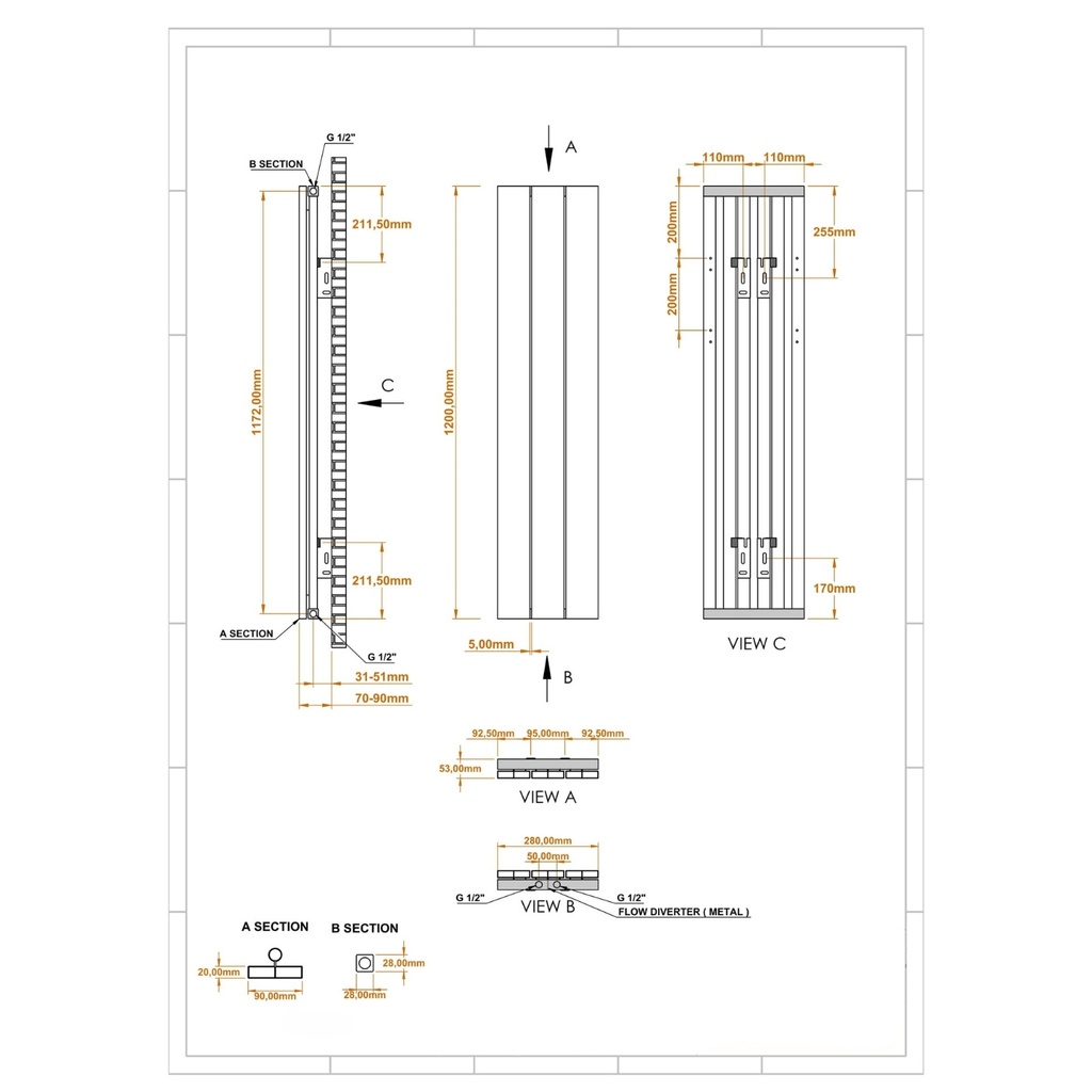 [20434031] Drama Aluminium Radiator 28x120 cm Mat Wit 280
