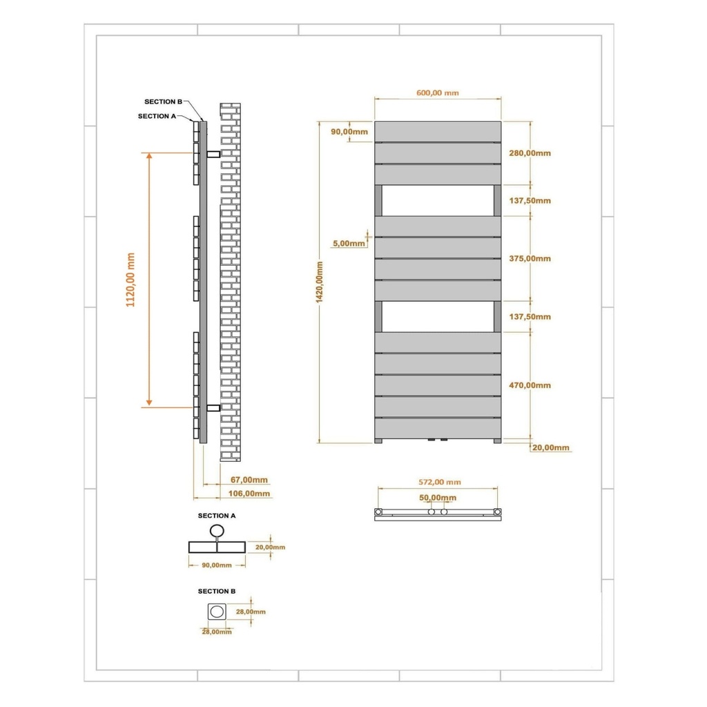 [20434048] Lipsi Aluminium Radiator 60x142 cm Mat Wit 600