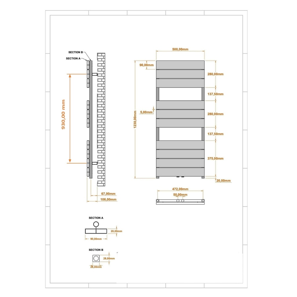 [20434201] Lipsi aluminium Radiator 50x120 cm Wit 500