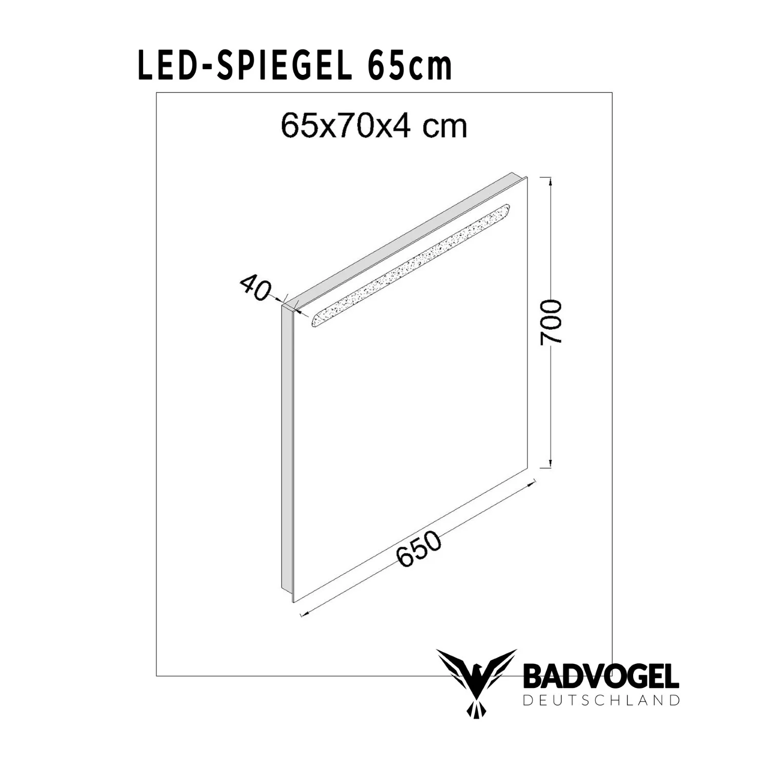 Rechthoekige led spiegel aanraakschakelaar-on/off-spiegel opwarming glass (65x70 cm) 3003