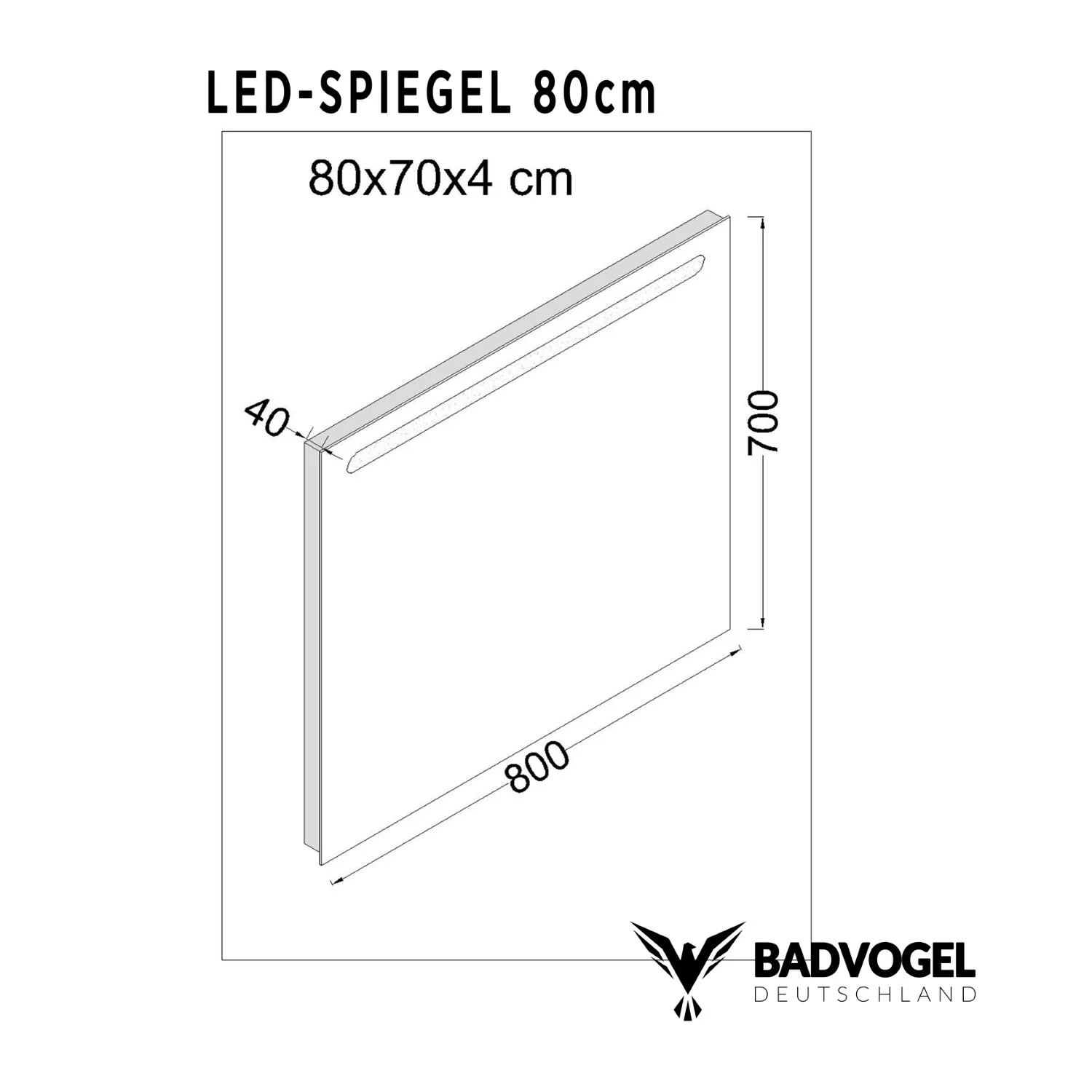 Rechthoekige led spiegel aanraakschakelaar-on/off-spiegel opwarming glass (80x70 cm) 3002