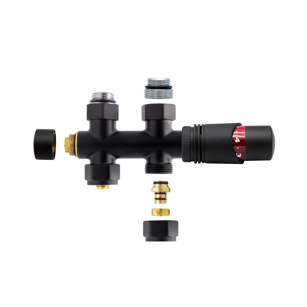 Noor radiatorkraan 1/2Mx16/2 - M30 (Mat zwart, Recht)